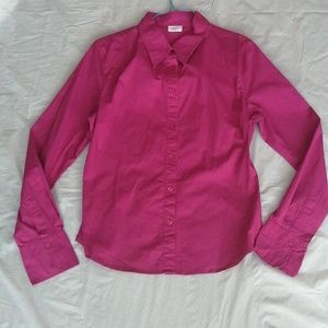 HOT PINK SUZY SHIER WOMEN'S BASIC LONG SLEEVE BUTTON DOWN SHIRT